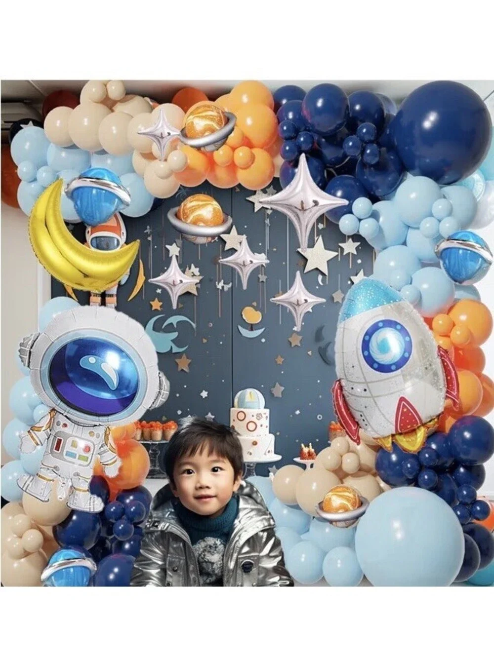 125Pcs Space Themed Balloon Arch Kit With Tassels, Galaxy, Astronaut & Rocket